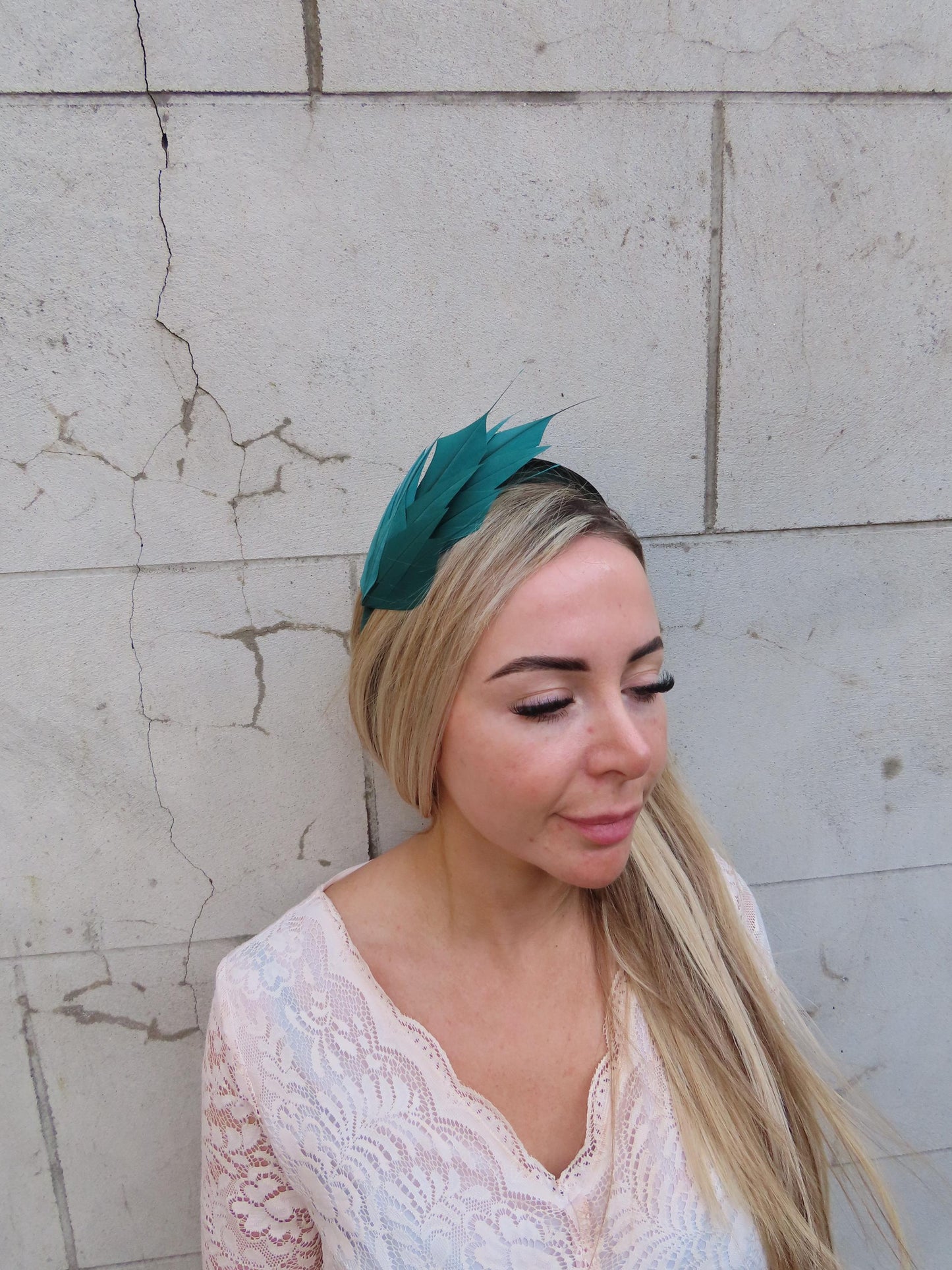 Bottle Green Feather Headpiece