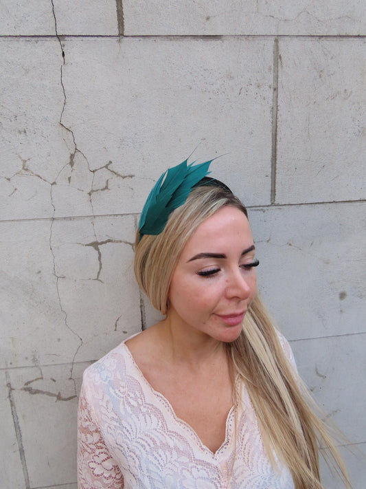 Bottle Green Feather Headpiece