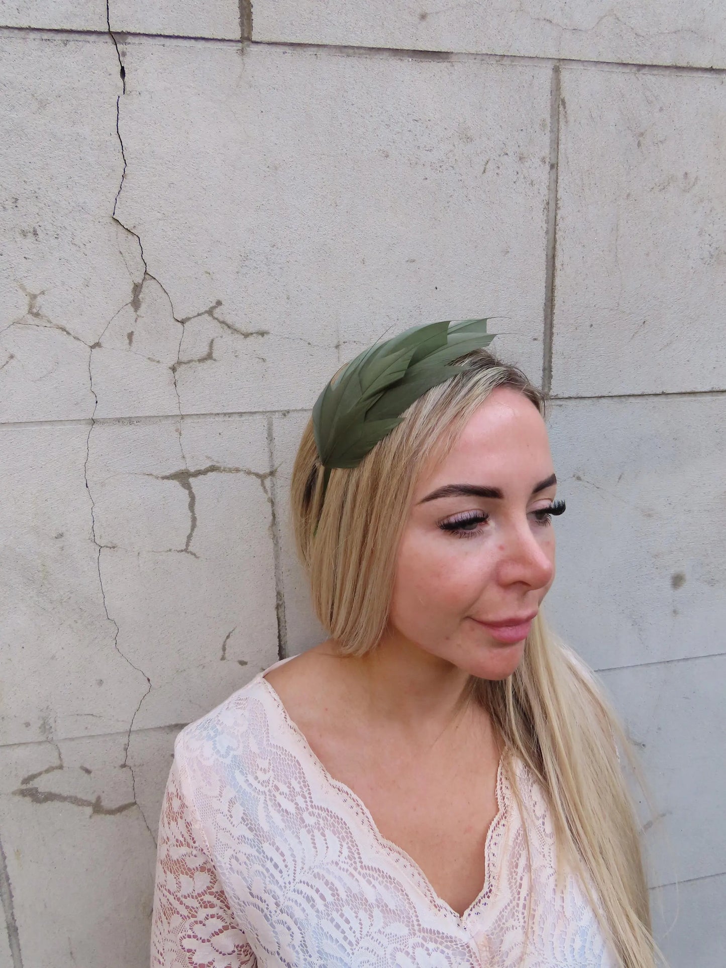 Olive Green Feather Headpiece