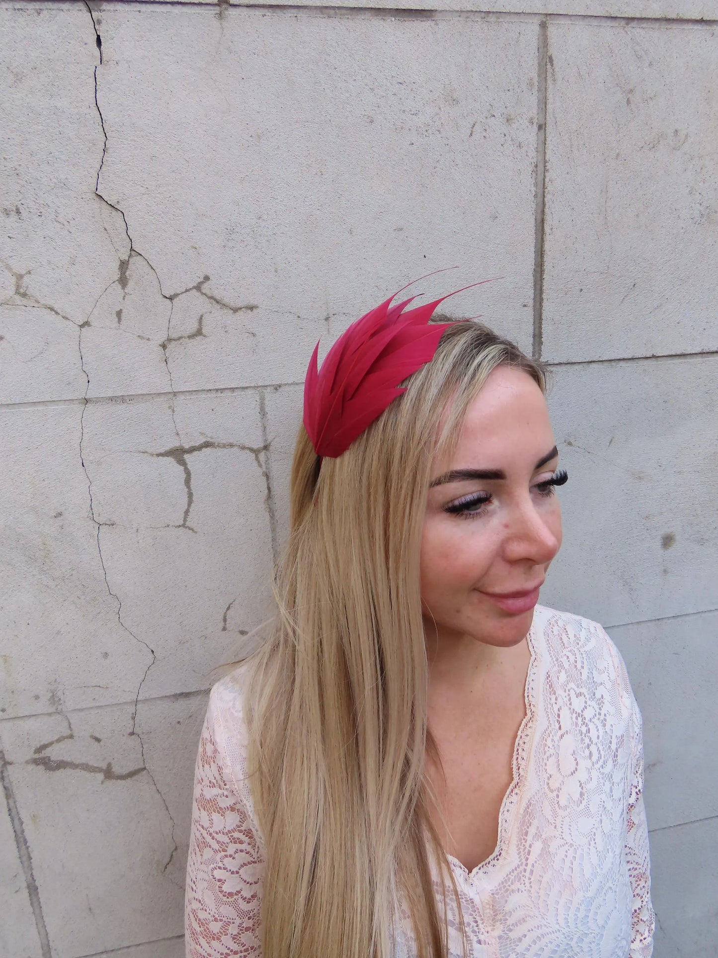 Dark Red Feather Fascinator Thin Headband