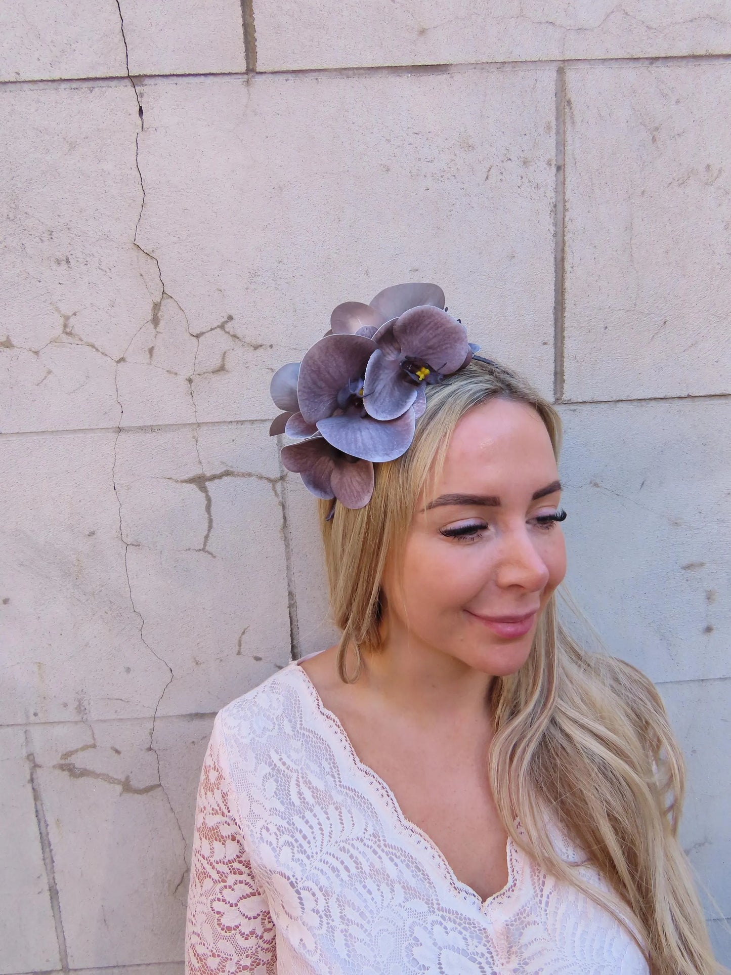 Dark Grey Orchid Flower Fascinator Headband