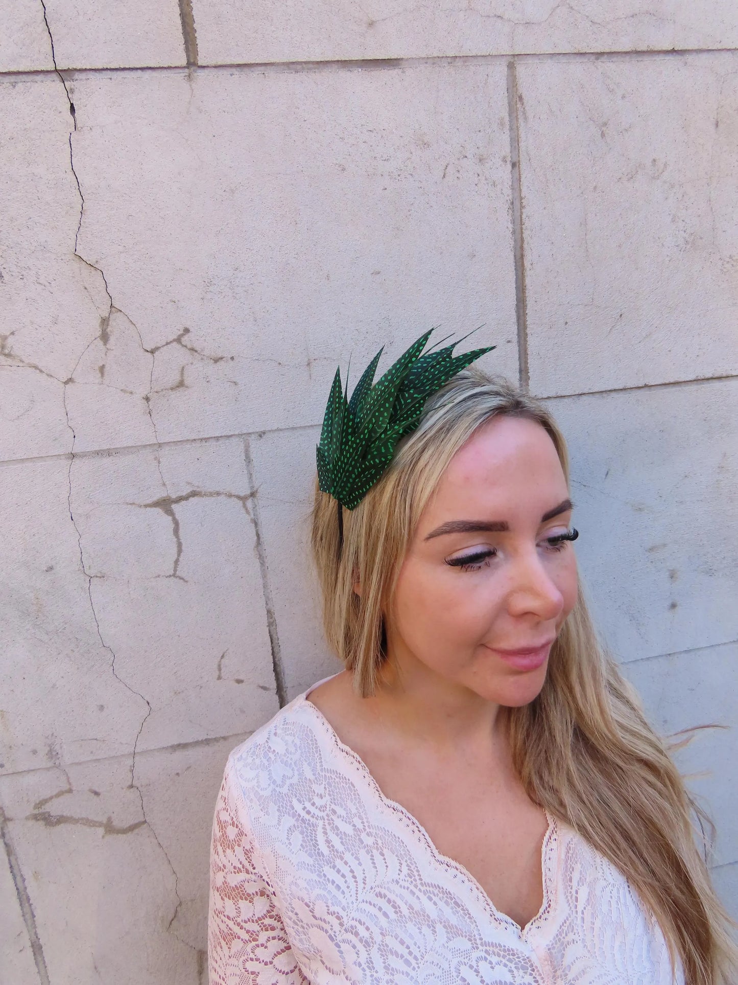 Emerald Green Spotted Feather Headpiece