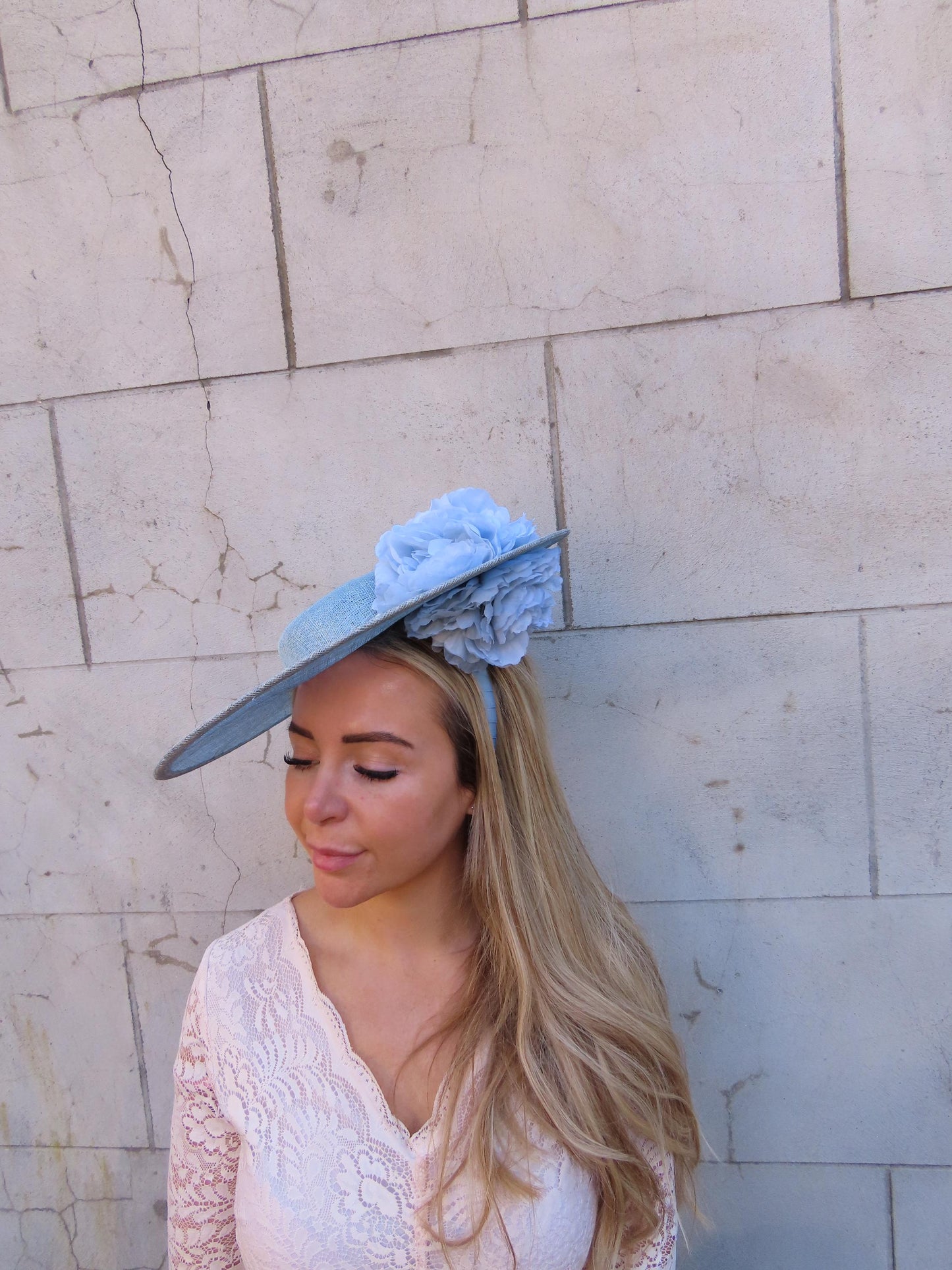 Light Blue & White Pearl Boater Hatinator