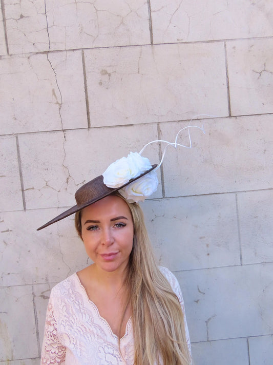 Dark Brown & Cream Boater Hat