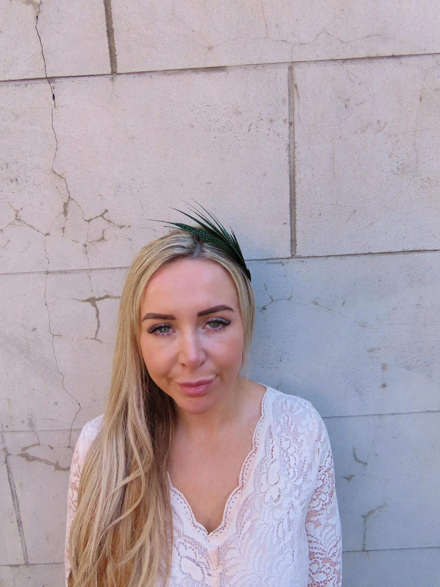 Emerald Green Spotted Feather Headpiece