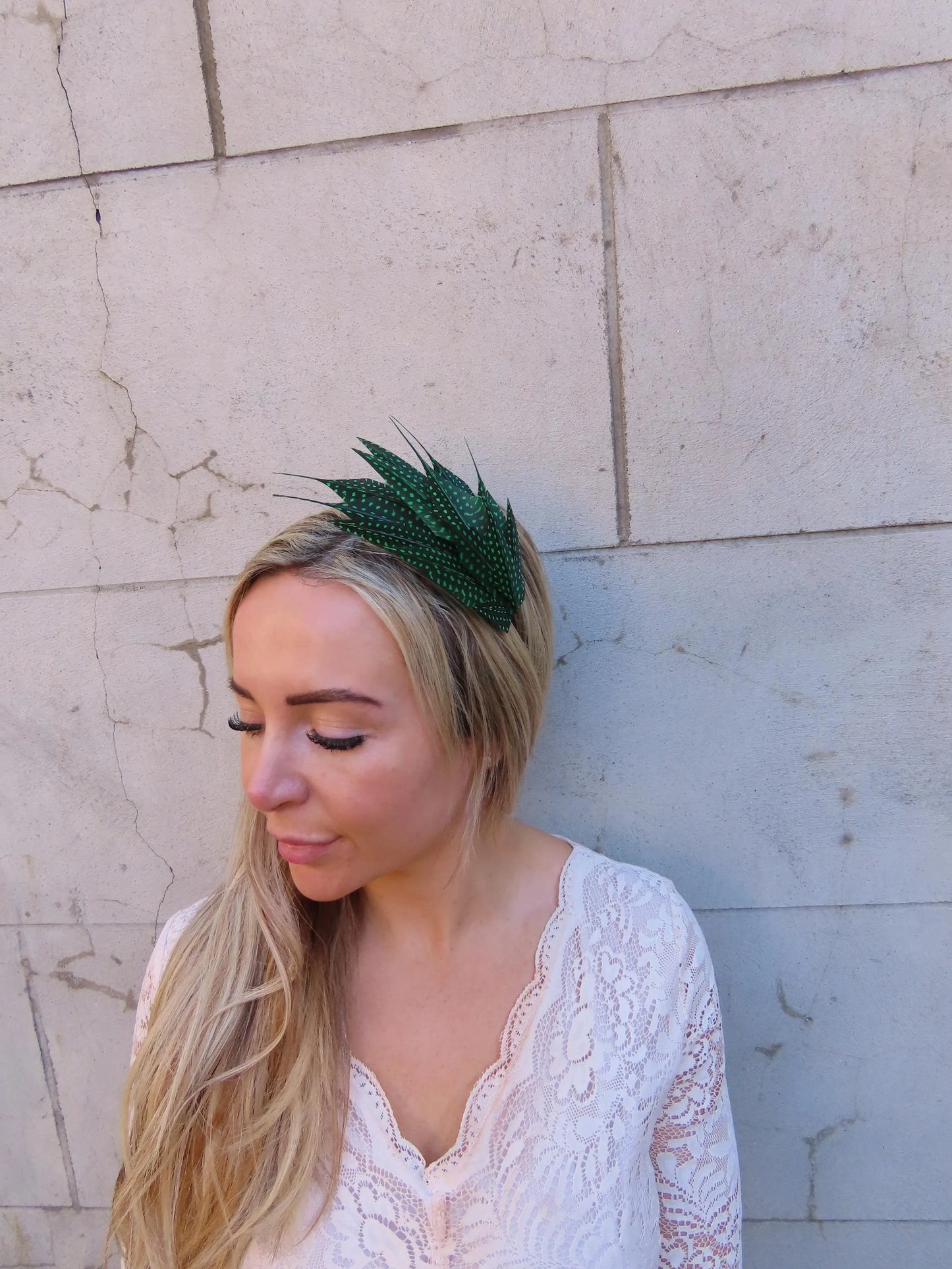 Emerald Green Spotted Feather Headpiece