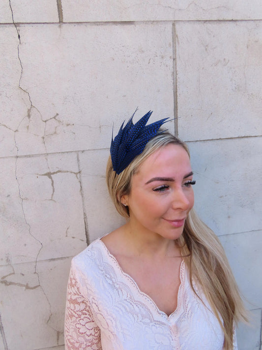 Royal Blue Spotted Feather Fascinator Headband