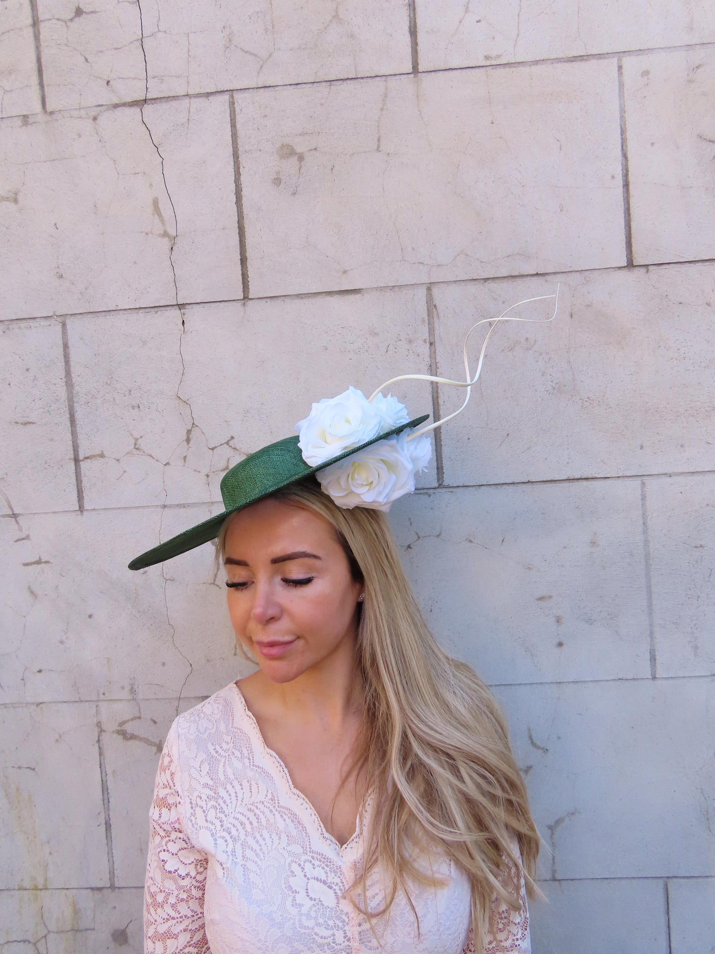 Bottle Green & Cream Large Boater Hat