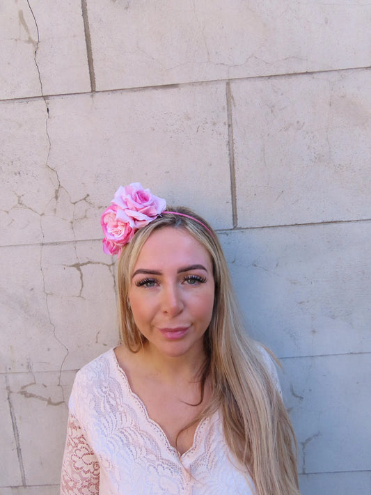 Pink Peony & Rose Flower Fascinator