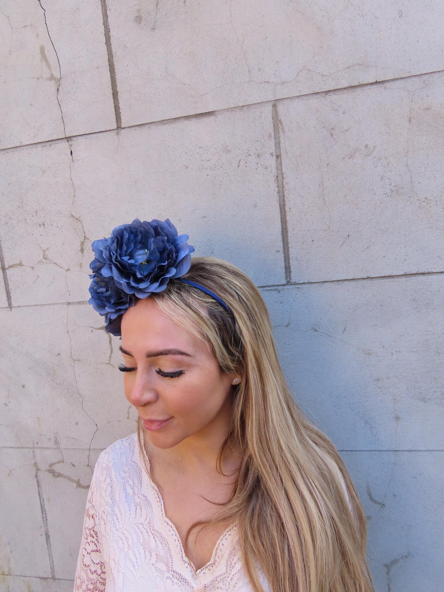 Large Navy Blue Peony Flower Fascinator