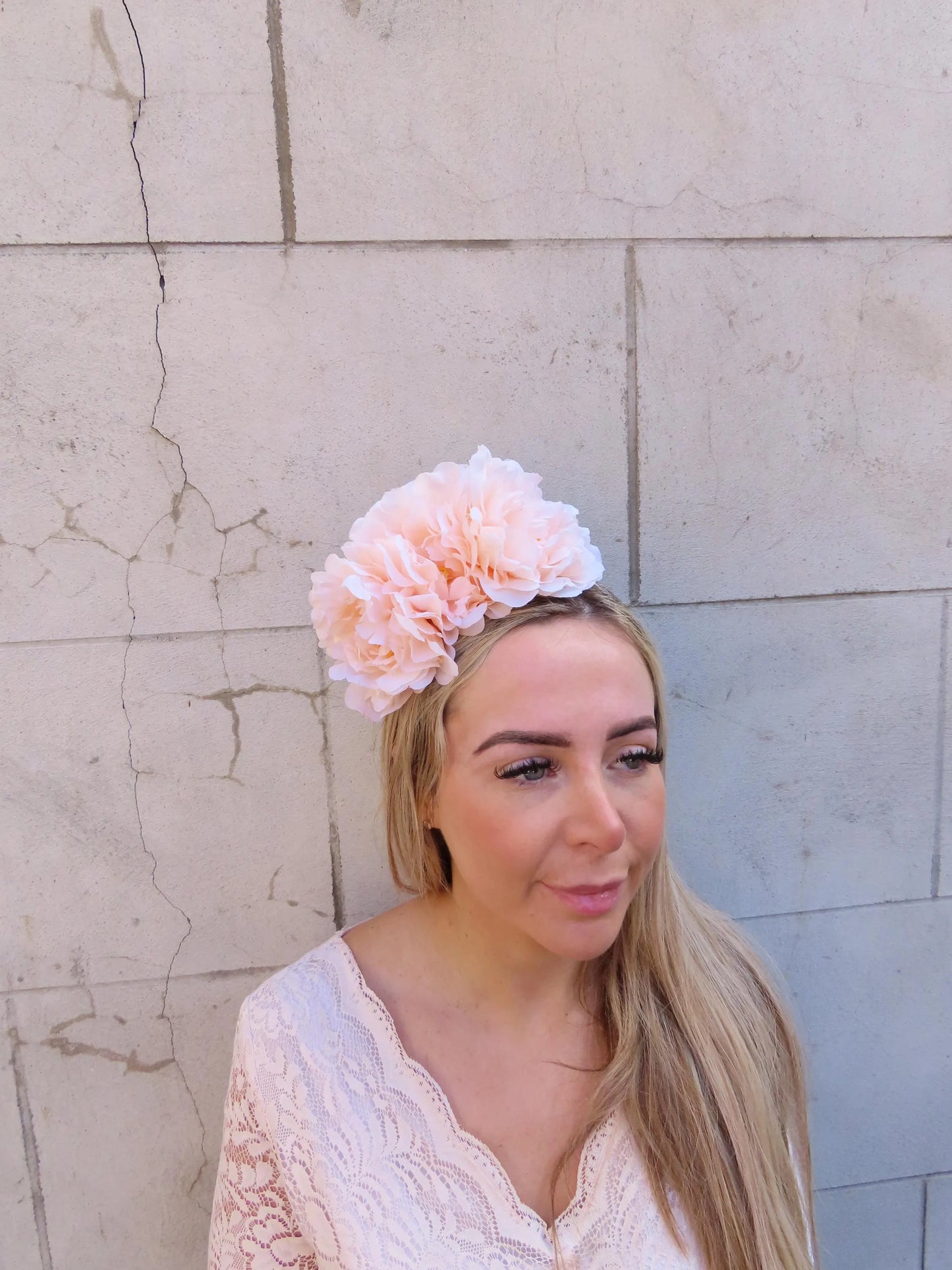 Large Peach Peony Flower Headpiece