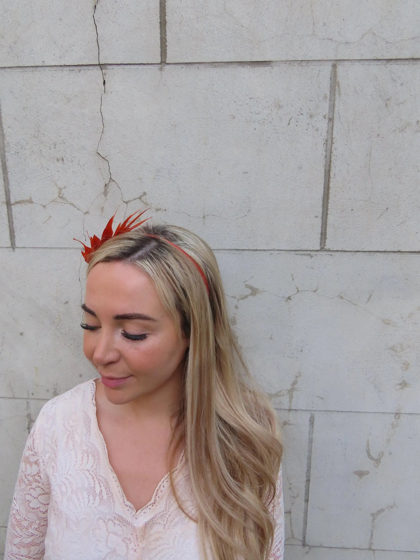 Rust Feather Fascinator Thin Headband Wedding Races