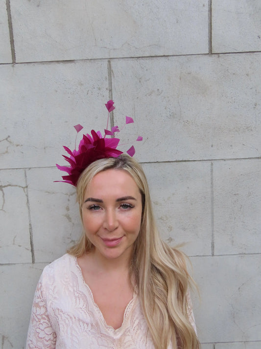 Cerise Pink Feather Fascinator