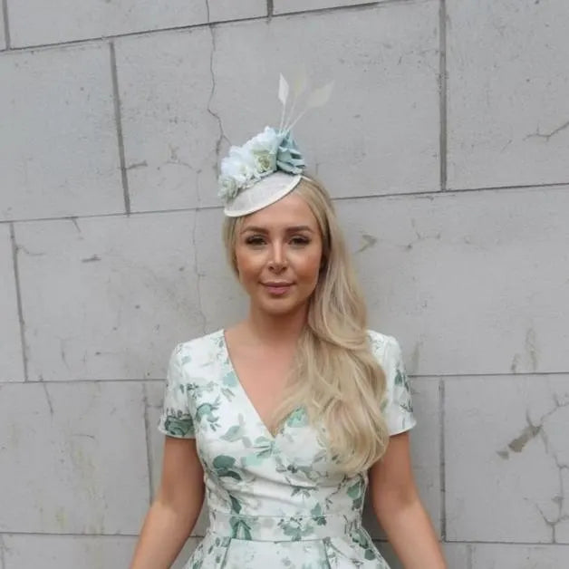 Mint Sage Green & Cream Flower Fascinator Hat