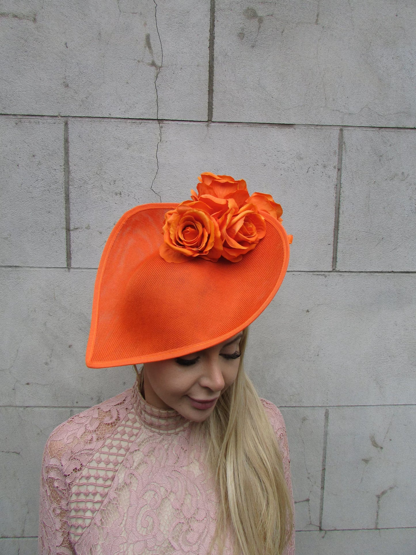 Large Burnt Orange Teardrop Fascinator Hat