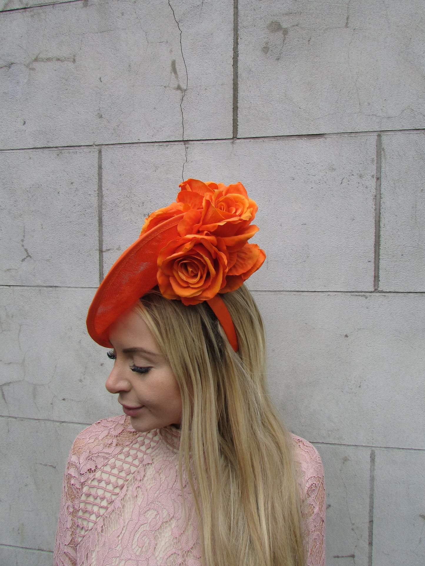 Large Burnt Orange Teardrop Fascinator Hat