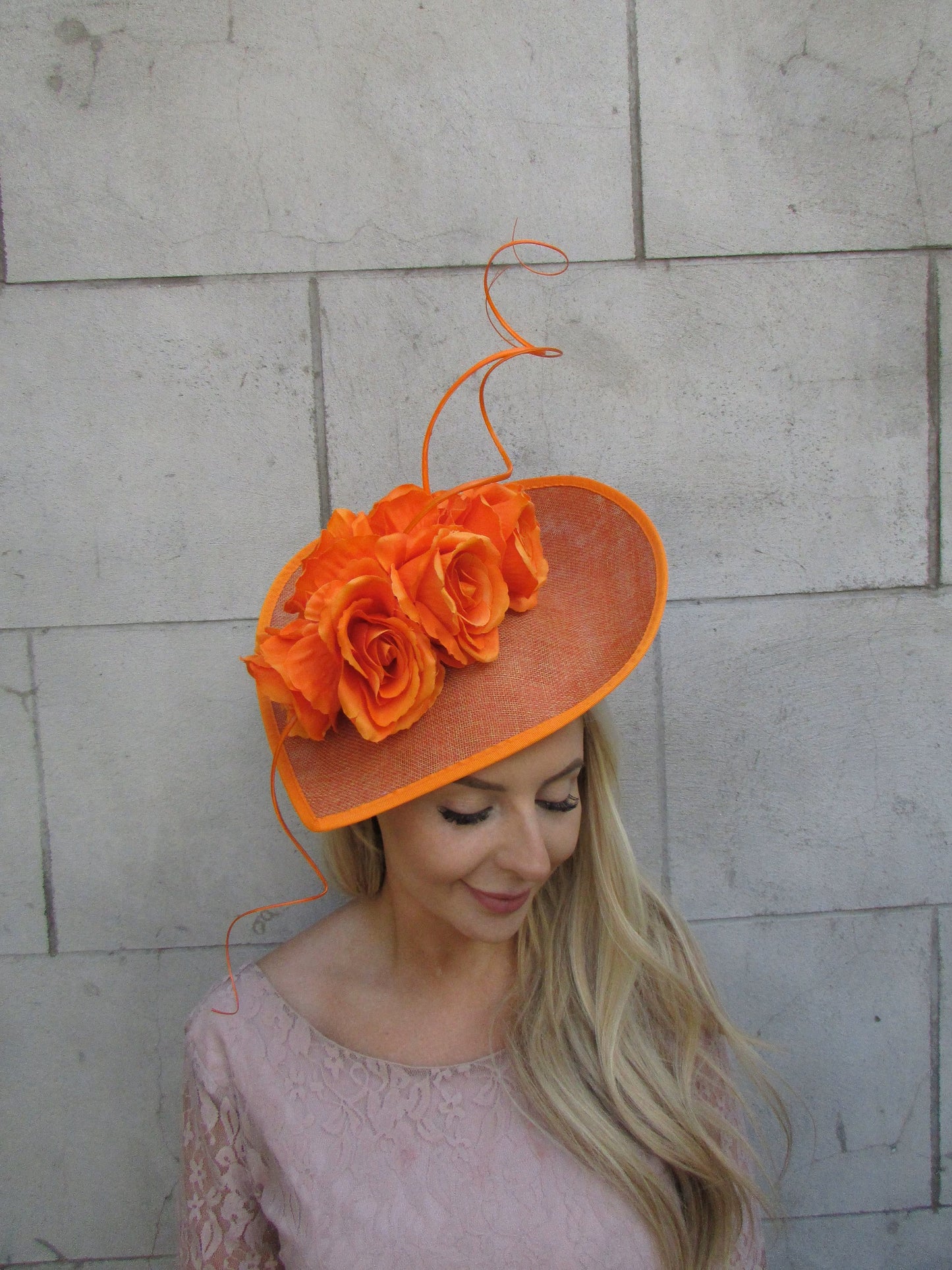 Large Burnt Orange Rose Flower Fascinator Hat