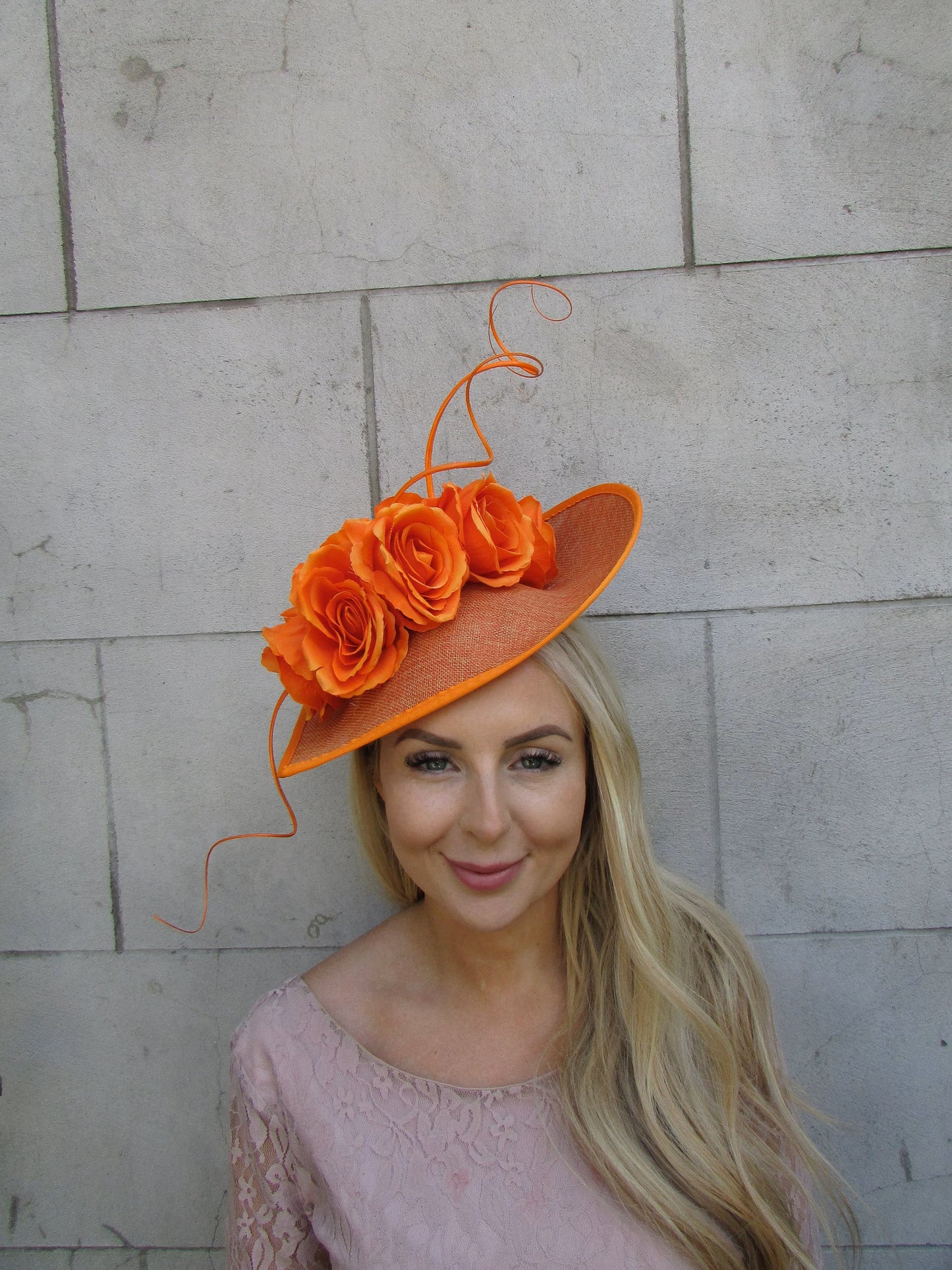 Large Burnt Orange Rose Flower Fascinator Hat