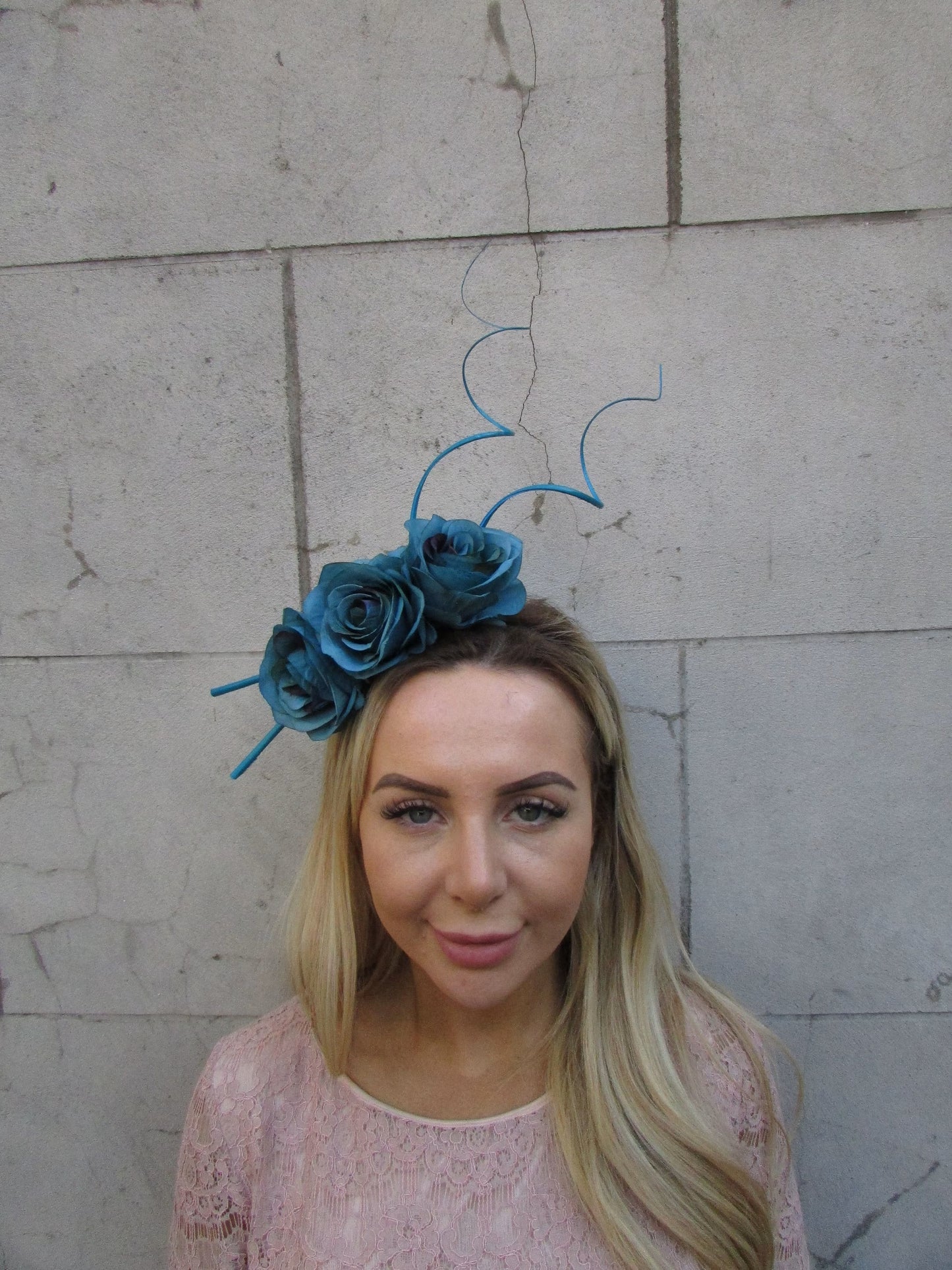 Teal Blue Rose Flower Statement Fascinator