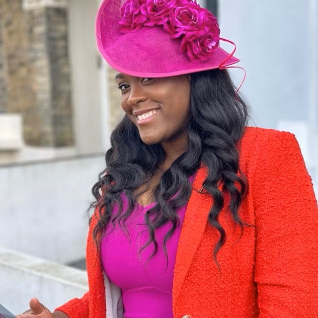Large Magenta Rose Flower Fascinator Hat Teardrop