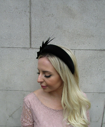 Black Velvet Feather Padded Fascinator Headband