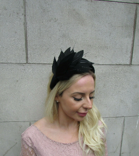 Black Velvet Feather Padded Fascinator Headband