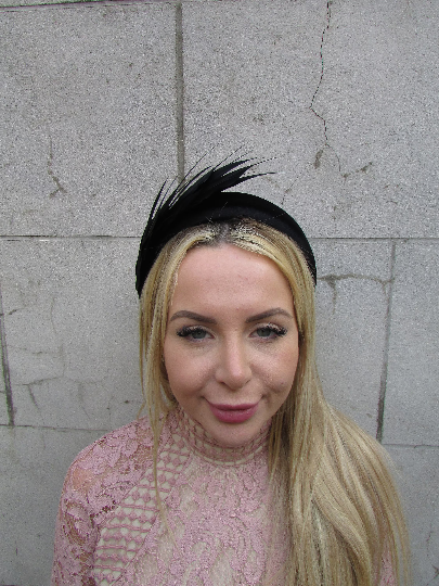 Black Velvet Feather Fascinator Headband Headpiece