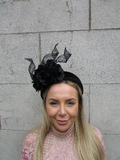 Black Rose Flower Fascinator Headband