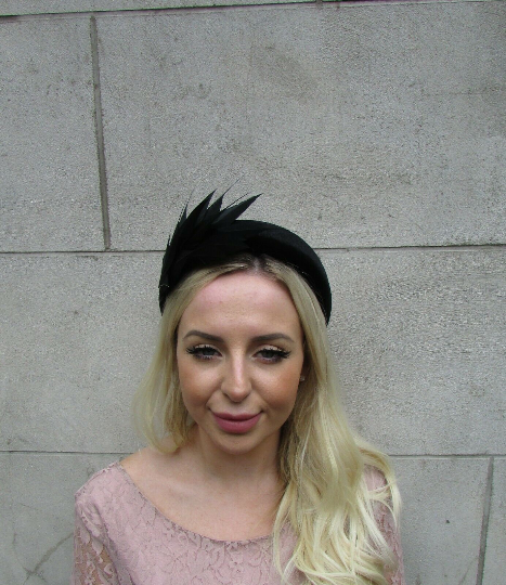 Black Velvet Feather Padded Fascinator Headband