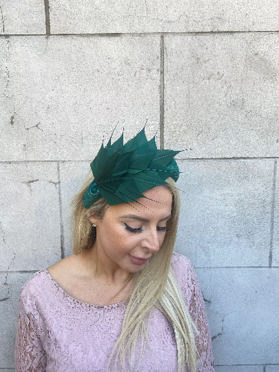 Bottle Green Feather Fascinator Headband