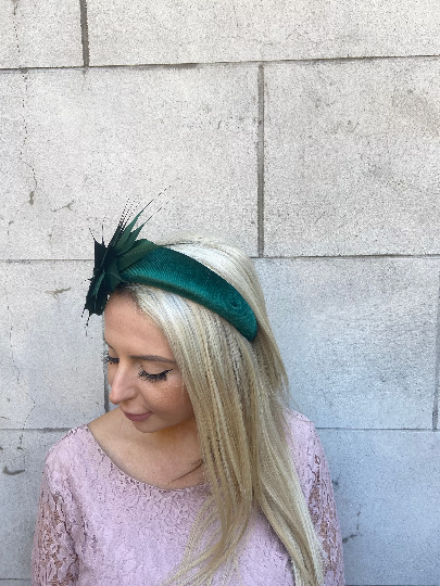Bottle Green Feather Fascinator Headband