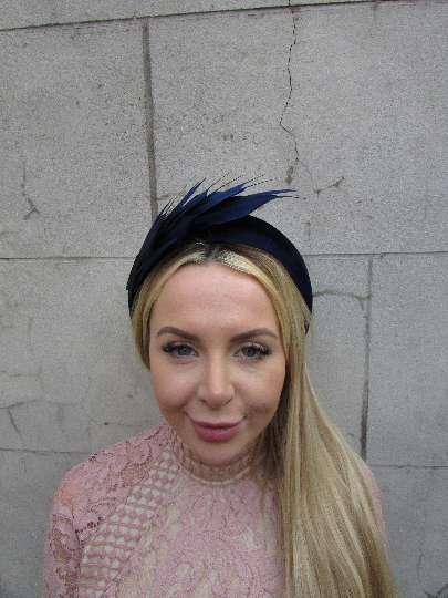 Navy Blue Velvet Feather Fascinator