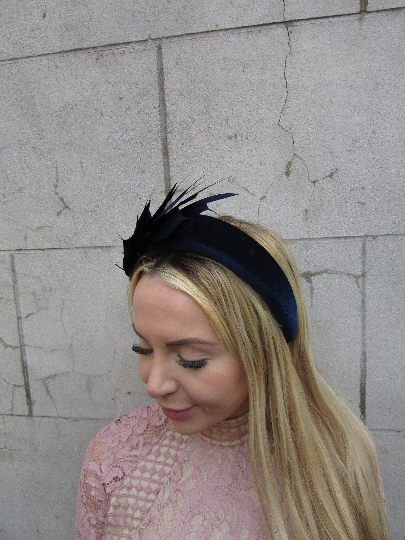 Navy Blue Velvet Feather Fascinator
