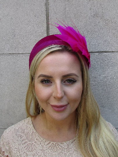 Fuchsia Pink Feather Fascinator Headpiece