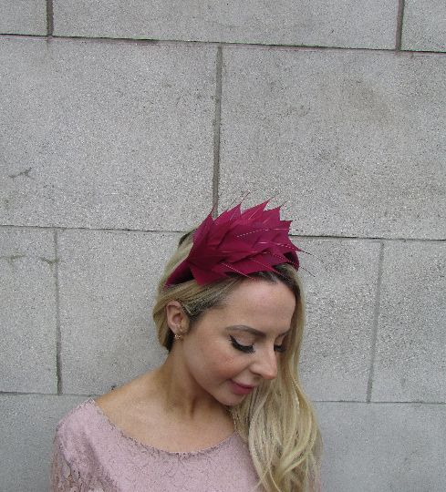 Burgundy Feather Fascinator Headband