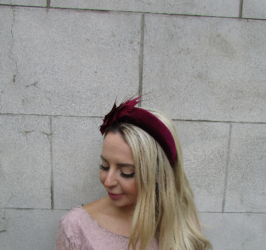 Burgundy Feather Fascinator Headband